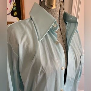 VTG 70’s K-Mart knit button down Nylon dress shirt. Hippie Daggar collar med